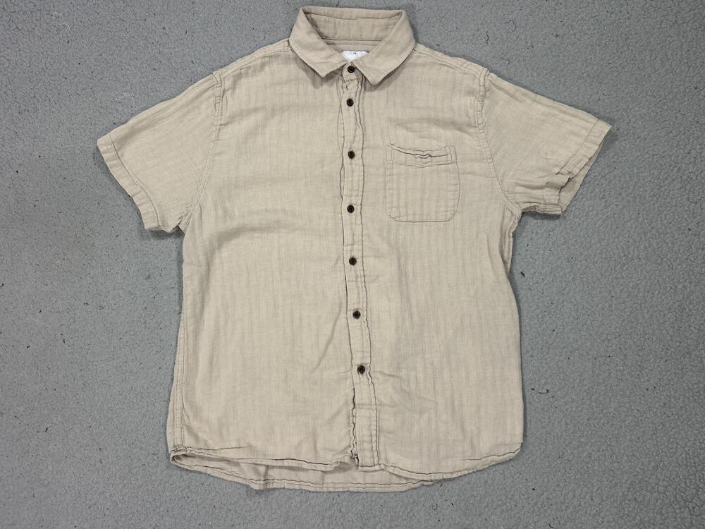 Katin Shirt Mens Large Beige Short Sleeve Textured Button Up Casual Summer